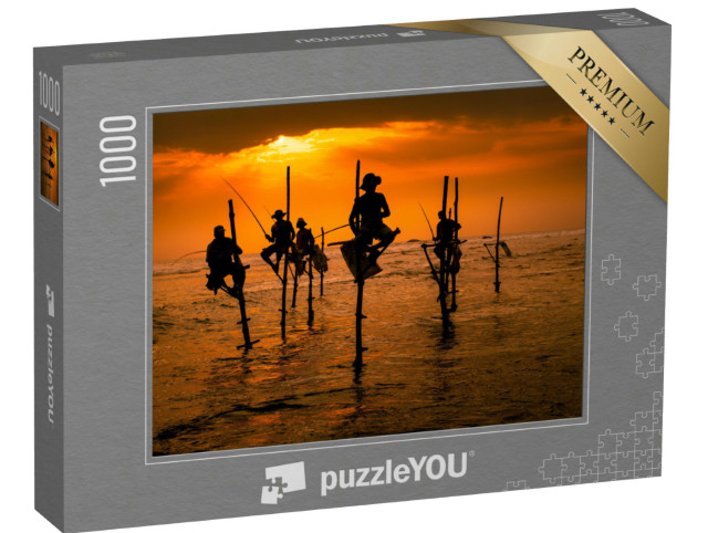 Puzzle 1000 Teile „Traditionelle Fischer im Sonnenuntergang, Sri Lanka“
