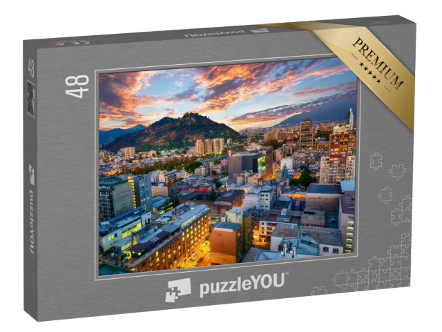 Puzzle 48 Teile „Stadt Santiago de Chile nach Sonnenuntergang, Chile“