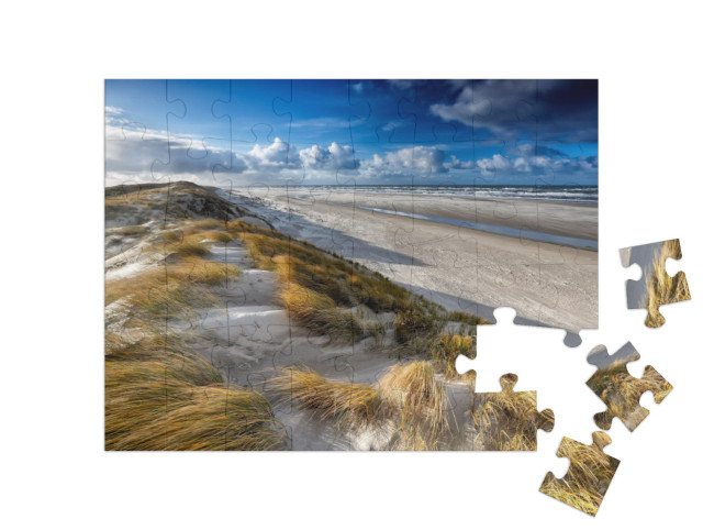 Puzzle 48 Teile „Blick von der Sanddüne an der Nordseeküste, Texel, Niederlande“