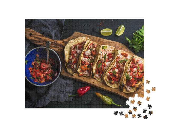Puzzle 1000 Teile „Mexikanische Küche: Shrimp-Tacos mit hausgemachter Salsa“