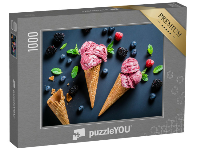 Puzzle 1000 Teile „Hausgemachtes Beerenfruchteis in Waffeln“