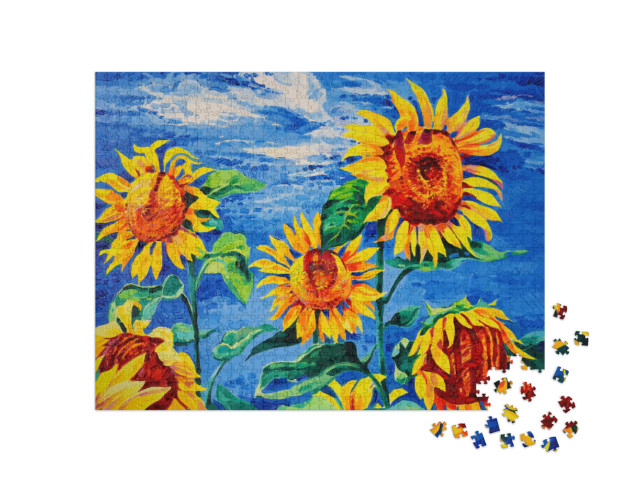 Puzzle 1000 Teile „Ölgemälde: Sonnenblumen“