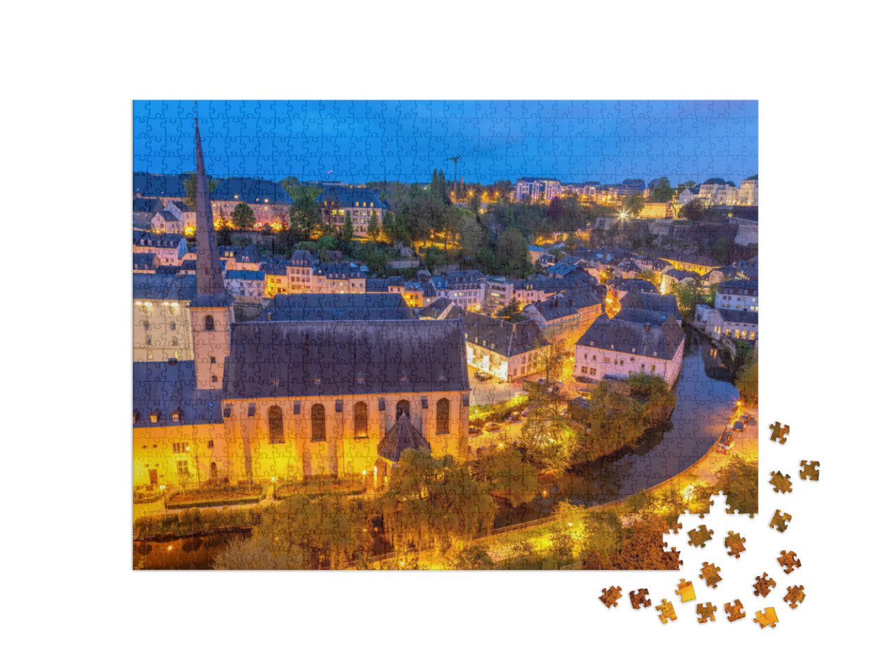 Puzzle 1000 Teile „Flussbiegung der Alzette, Luxemburg-Stadt“