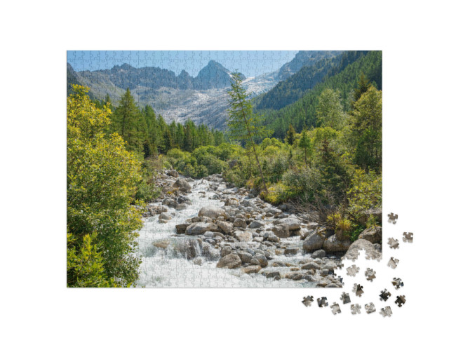 Puzzle 1000 Teile „Idyllisches Tal und Fluss Trient im Wallis, Schweiz“