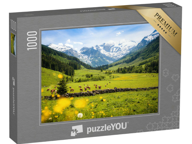 Puzzle 1000 Teile „Ländliche alpine Landschaft mit Kühen, Nationalpark Hohe Tauern“