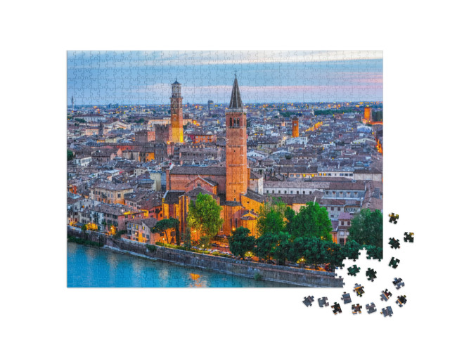 Puzzle 1000 Teile „Nachtluftaufnahme von Verona, Italien“