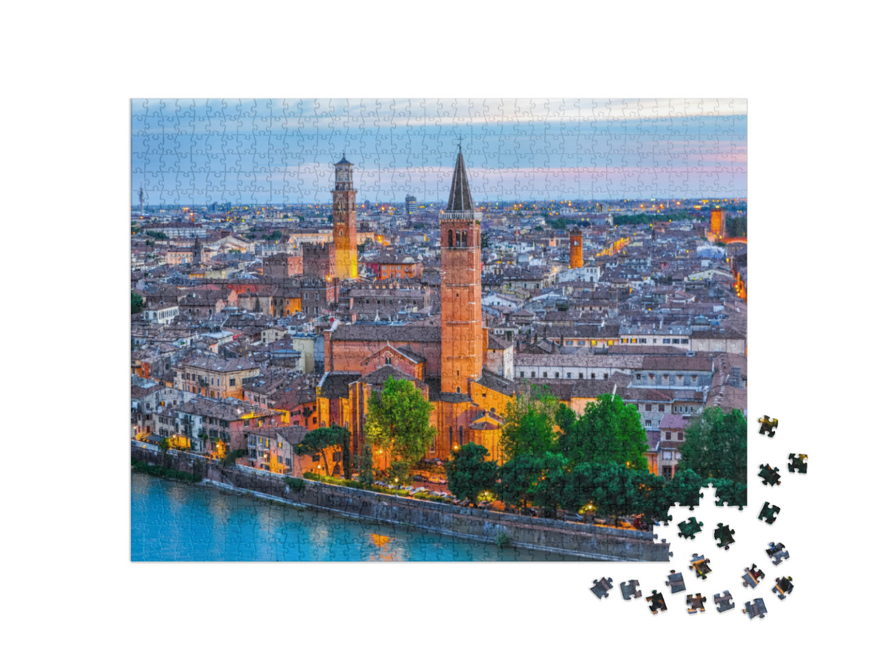 Puzzle 1000 Teile „Nachtluftaufnahme von Verona, Italien“