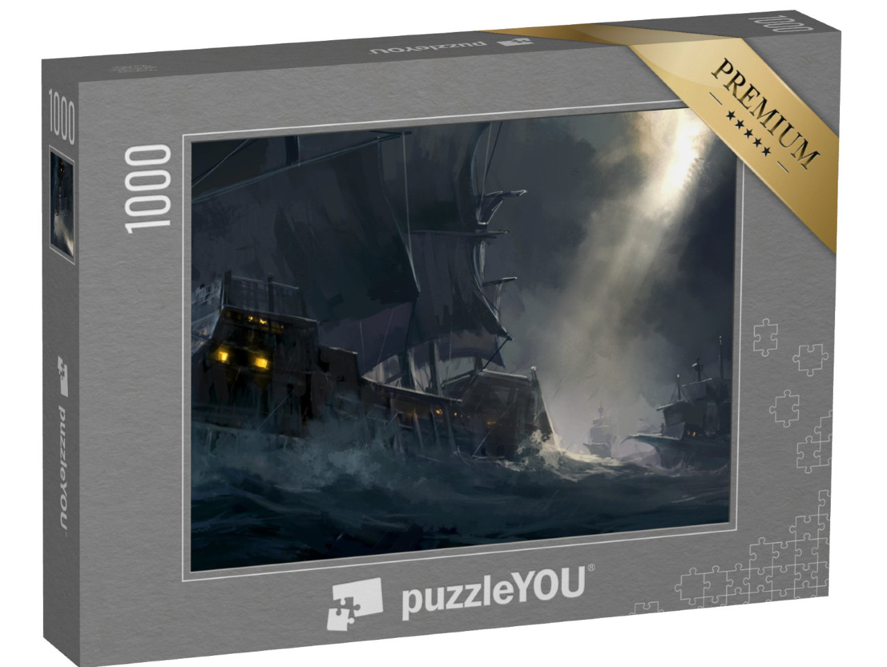 Puzzle 1000 Teile „Alte Kriegsschiffe auf rauer See“