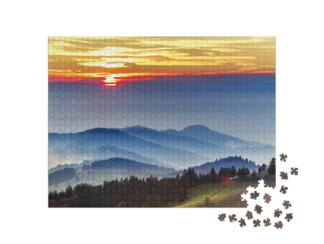 Puzzle 1000 Teile „Sonnenuntergang über dem Schwarzwald, Deutschland“