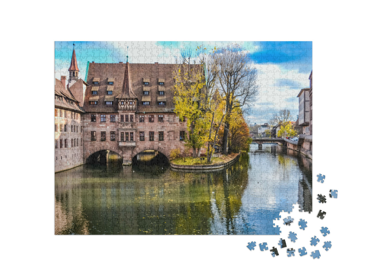 Puzzle 1000 Teile „Nürnberger Heilig-Geist-Spitalgebäude über der Pegnitz, Deutschland“