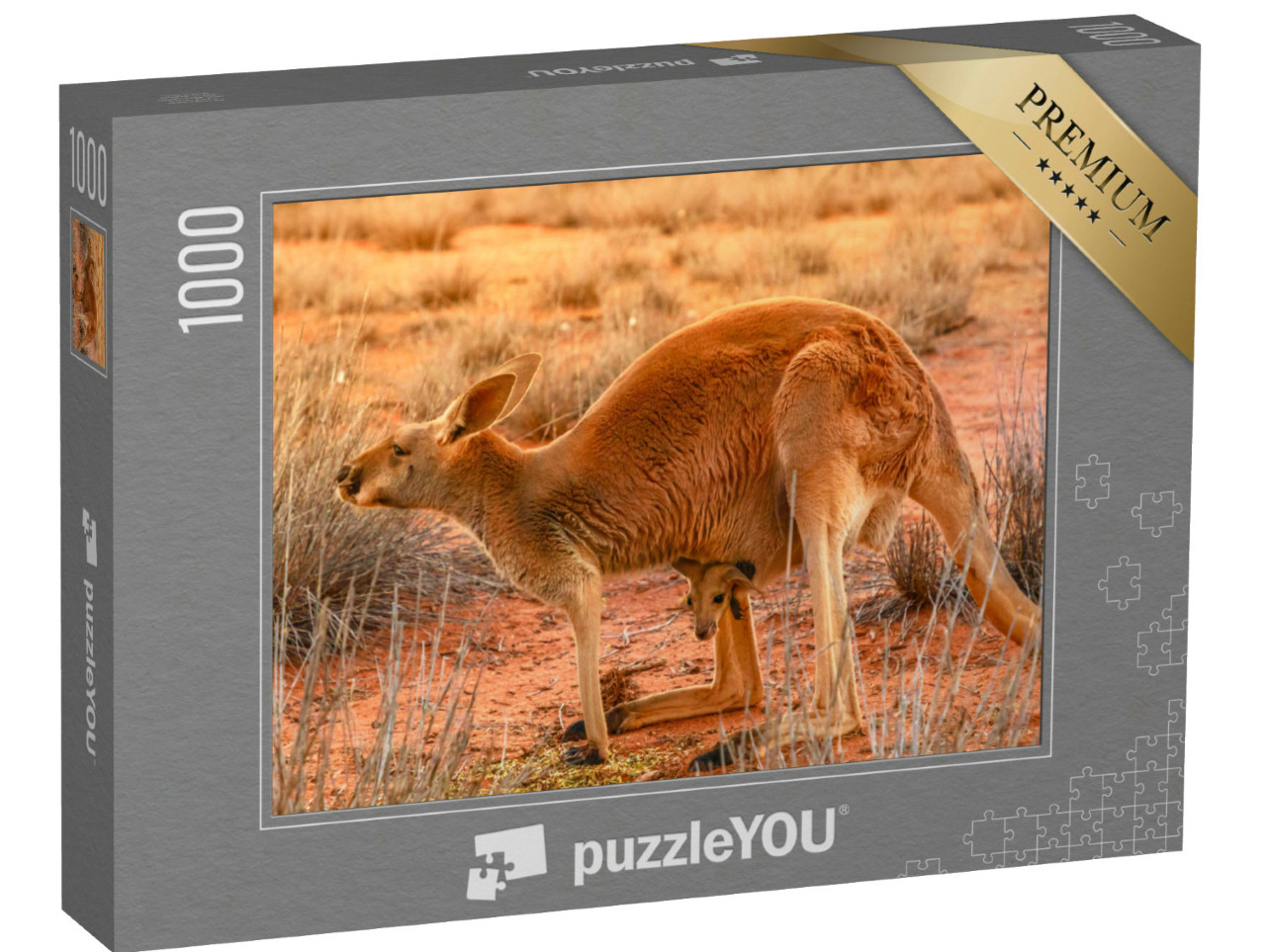Puzzle 1000 Teile „Känguru-Muttertier mit Jungtier im roten Sand des Outbacks von Zentralaustralien“