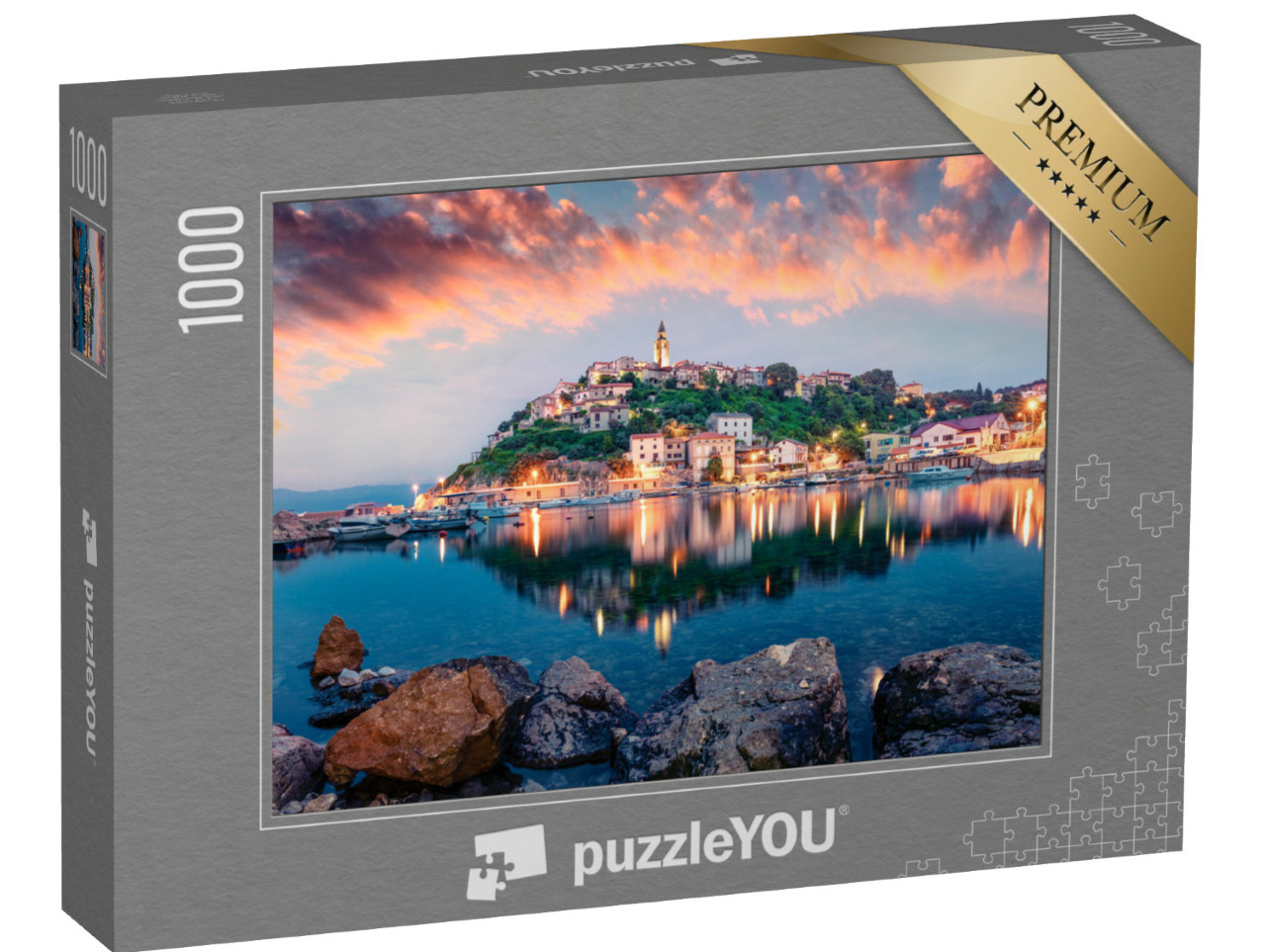 Puzzle 1000 Teile „Stadtbild von Vrbnik an der Adria, Kroatien“