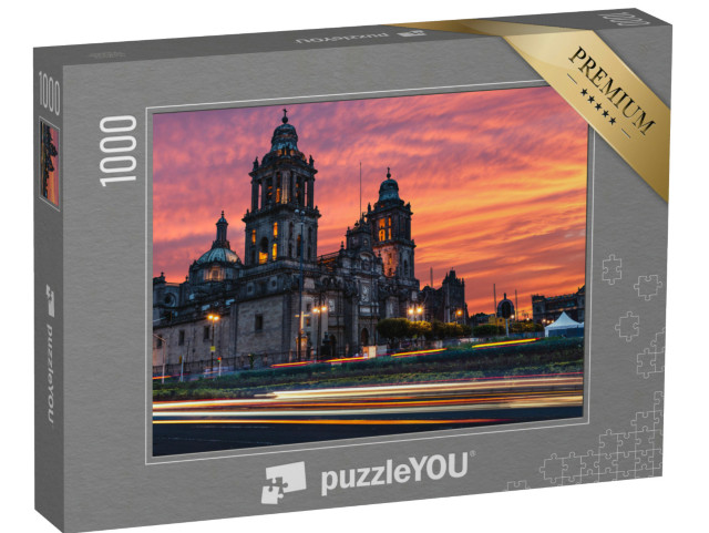 Puzzle 1000 Teile „Spektakulärer Sonnenaufgang über der Metropolitan-Kathedrale von Mexiko-Stadt“