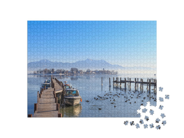 Puzzle 1000 Teile „Boote am Steg in Gstadt am Chiemsee, Bayern, Deutschland“