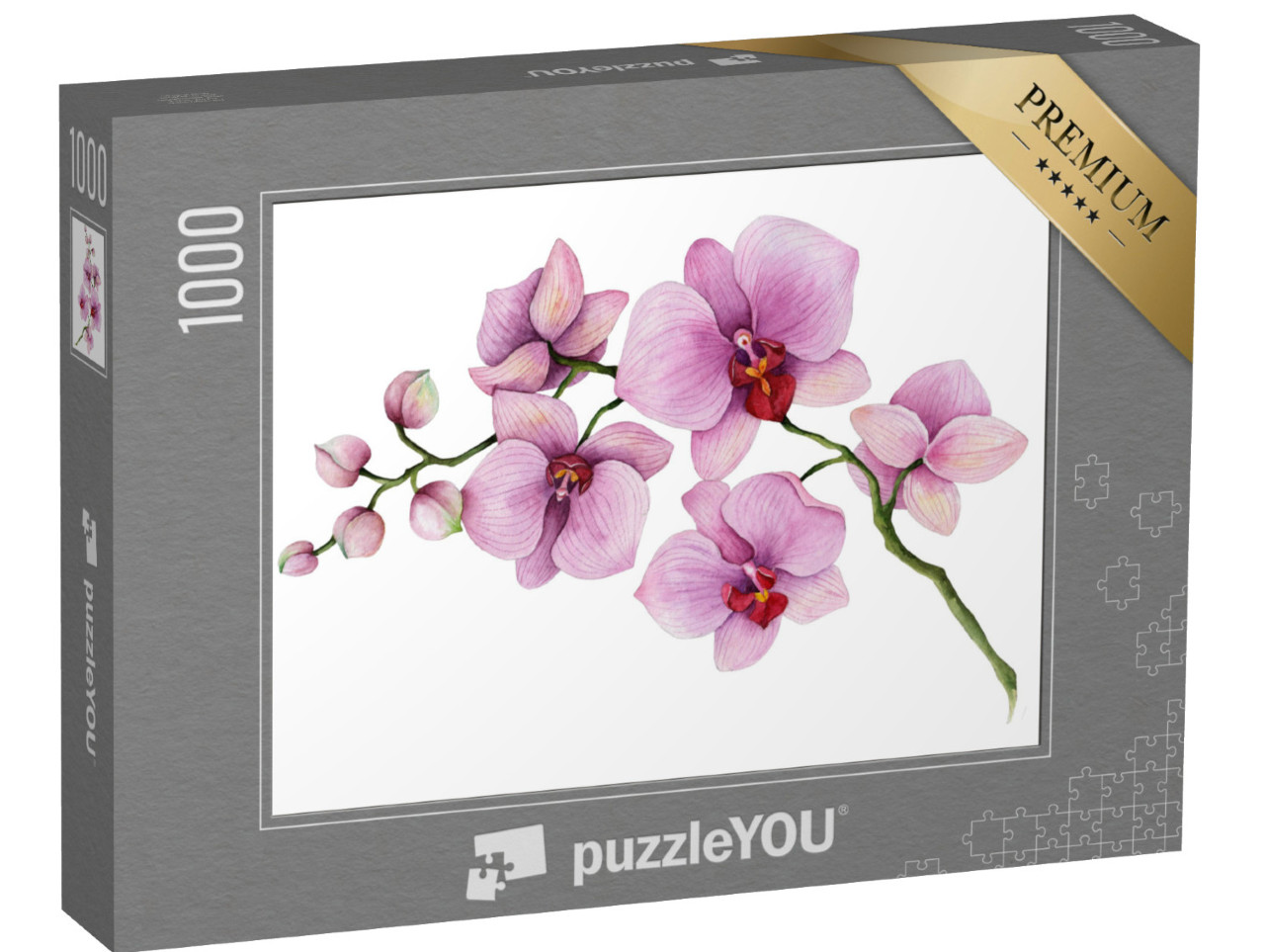 Puzzle 1000 Teile „Ein Orchideenzweig auf weißem Hintergrund“