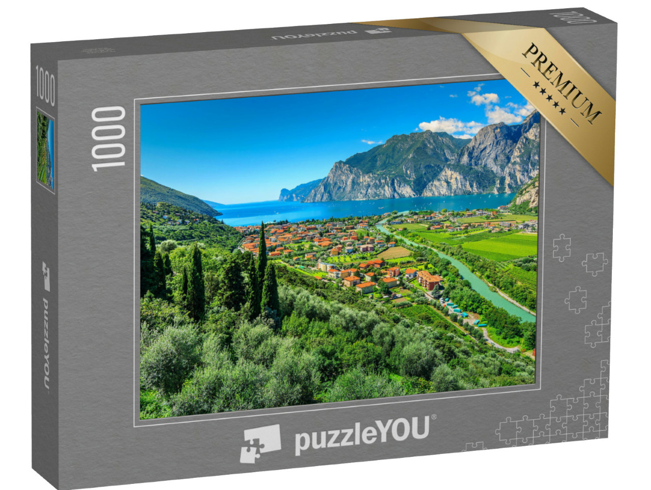Puzzle 1000 Teile „Gardasee und Fluss Sarca bei Torbole, Italien“