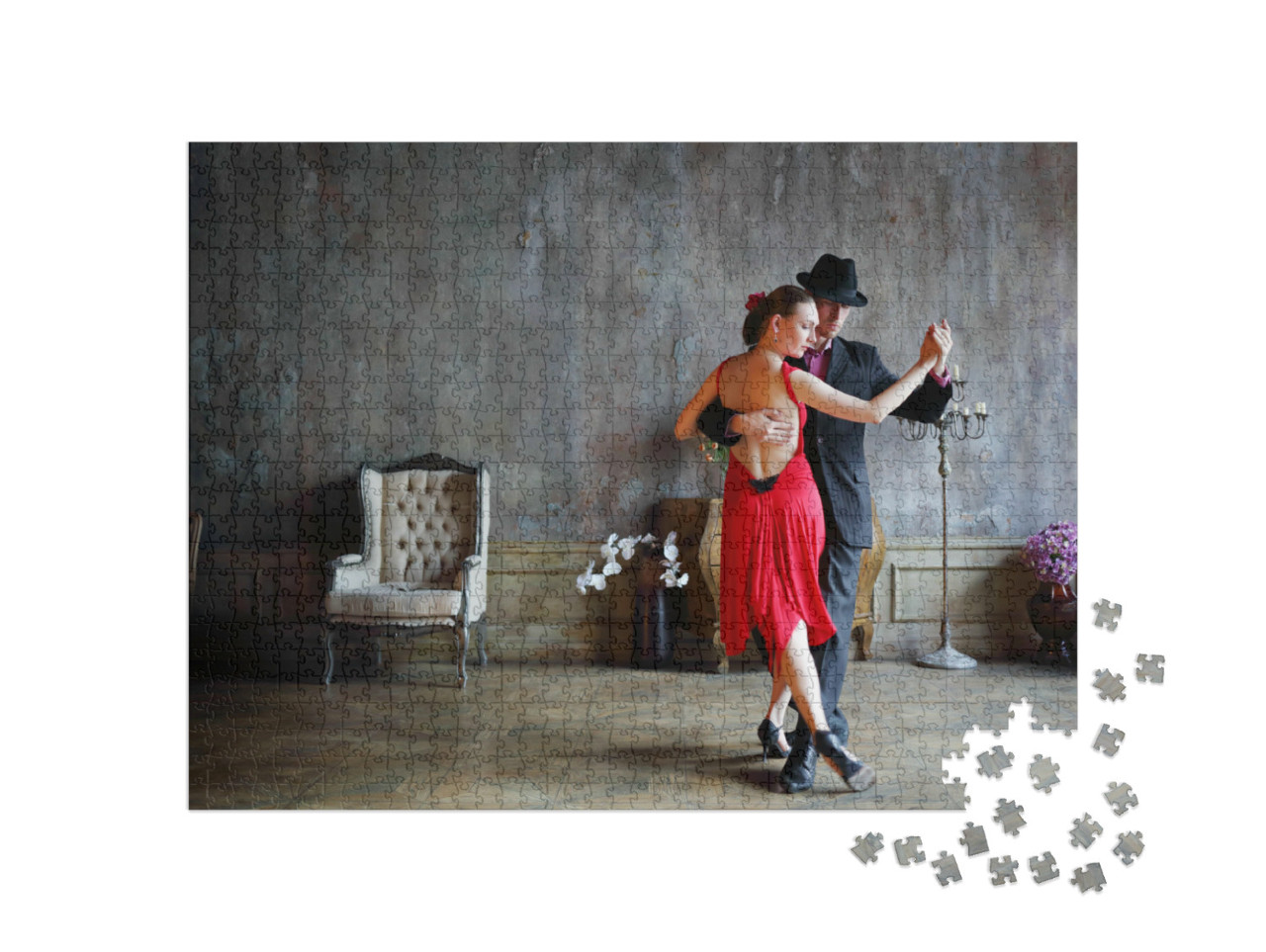 Puzzle 1000 Teile „Tango im roten Kleid und schwarzen Anzug“