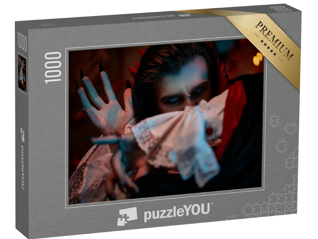 Puzzle 1000 Teile „Porträt eines Vampirs mit eisblauen Augen“