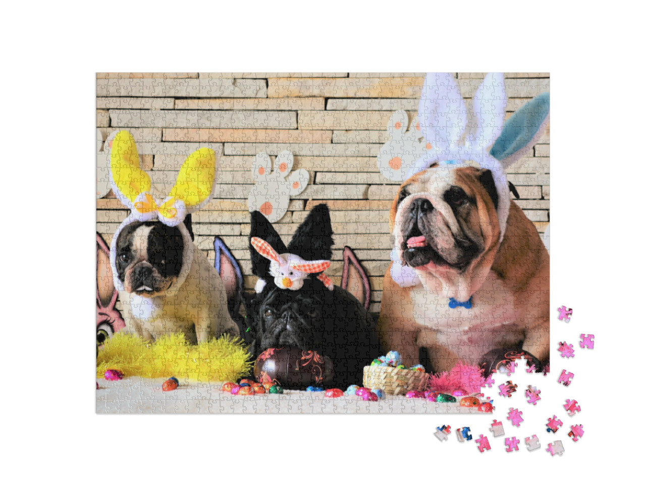 Puzzle 1000 Teile „Drei Hunde im Osterhasenkostüm“
