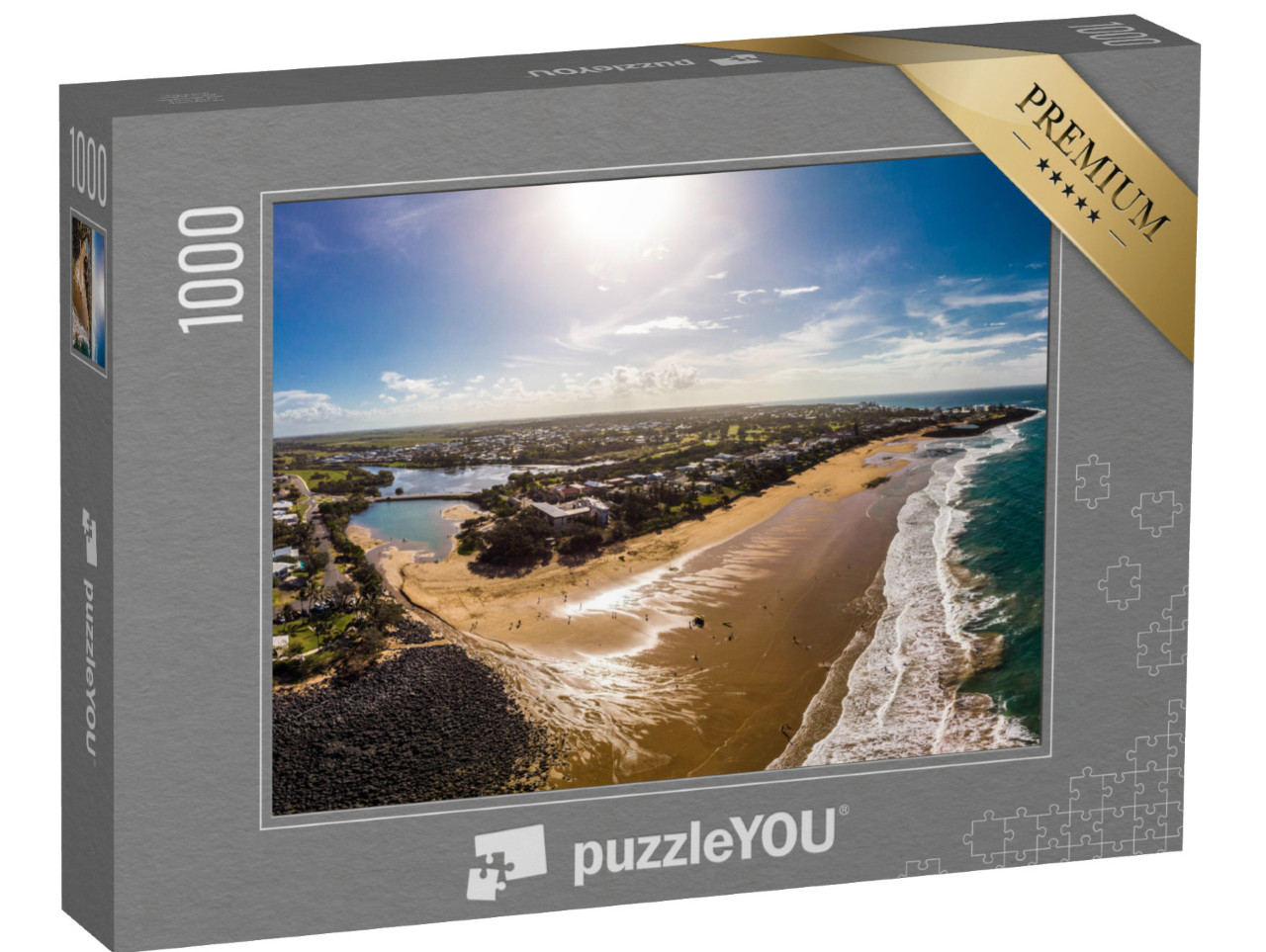 Puzzle 1000 Teile „Luftbild-Drohnenansicht von Bargara Strand und Umgebung, Queensland, Australien“