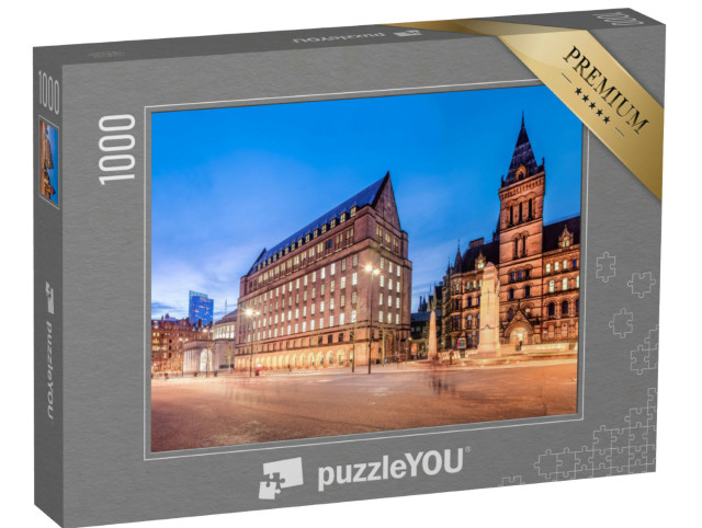 Puzzle 1000 Teile „Das alte und das neue Rathaus im Stadtzentrum von Manchester, England“