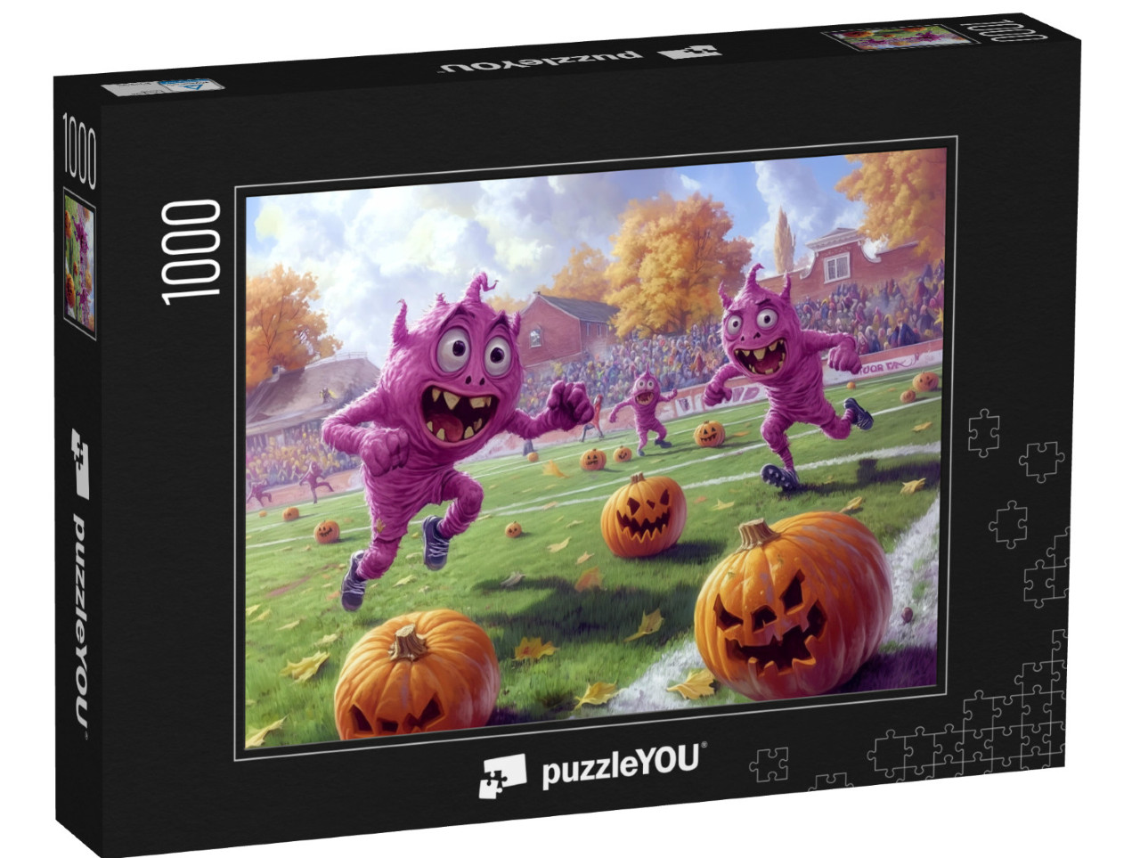 Puzzle 1000 Teile „Monster spielen mit Kürbis Fußball“