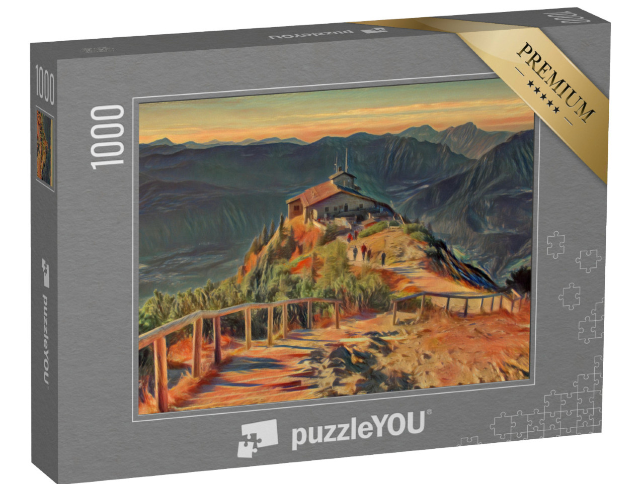 Puzzle 1000 Teile „im Stil von Edvard Munch, Der Schrei - Kehlstein Adlerhorst, Berchtesgaden, Bayern“