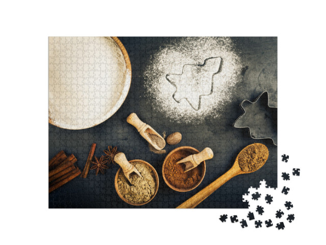Puzzle 1000 Teile „Weihnachtsbäckerei mit Mehl, Zimt, Sternanis, Zucker“