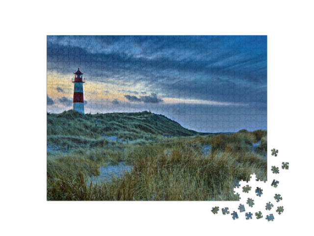 Puzzle 1000 Teile „Sonnenuntergang am Leuchtturm auf Sylt, List, Deutschland“
