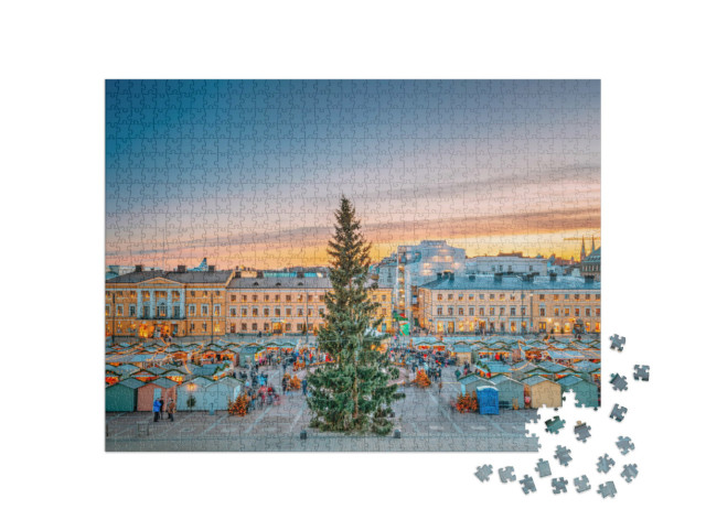 Puzzle 1000 Teile „Weihnachtsmarkt auf dem Senatsplatz, Helsinki, Finnland“