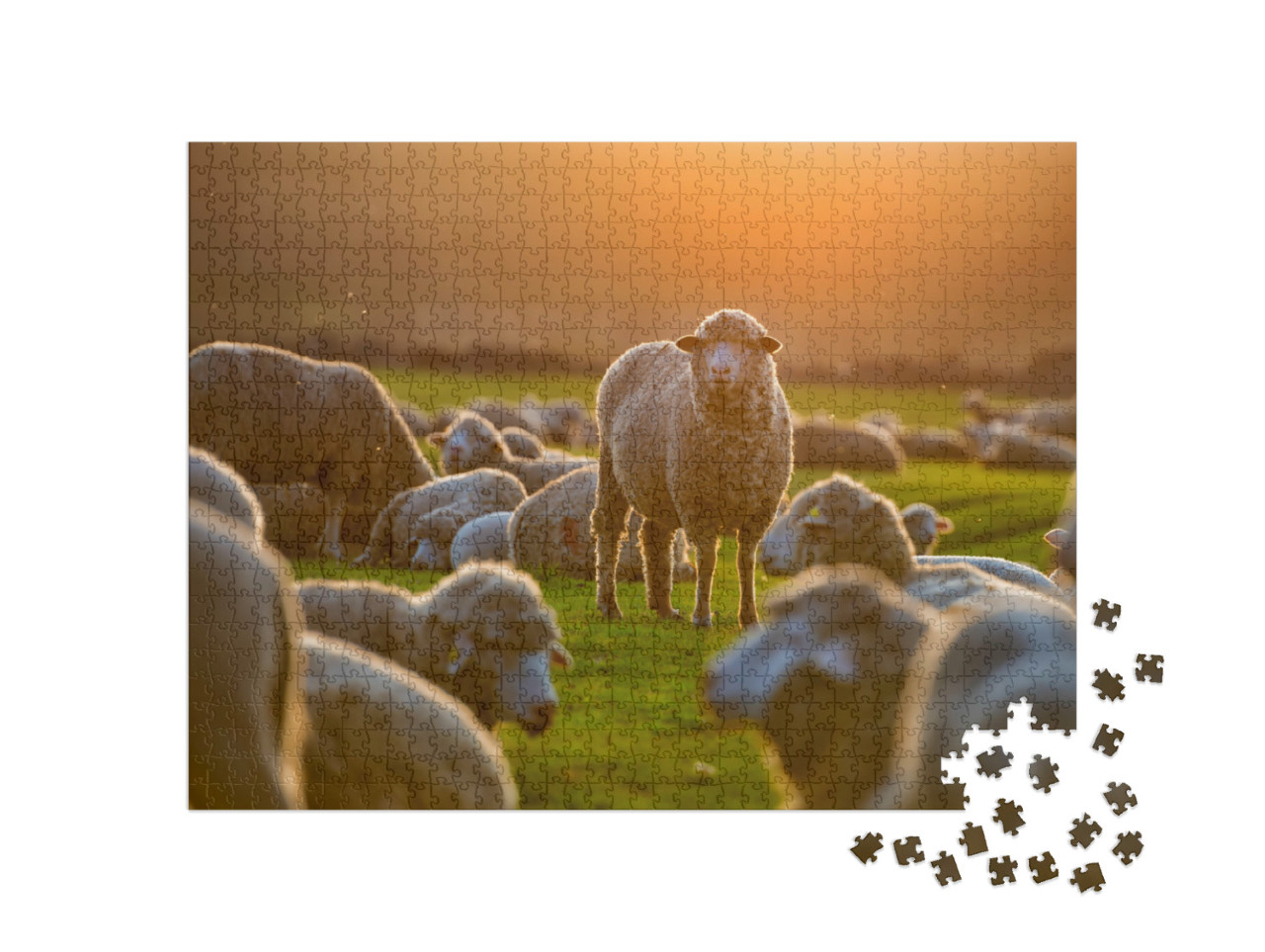 Puzzle 1000 Teile „Schafherde bei Sonnenuntergang“