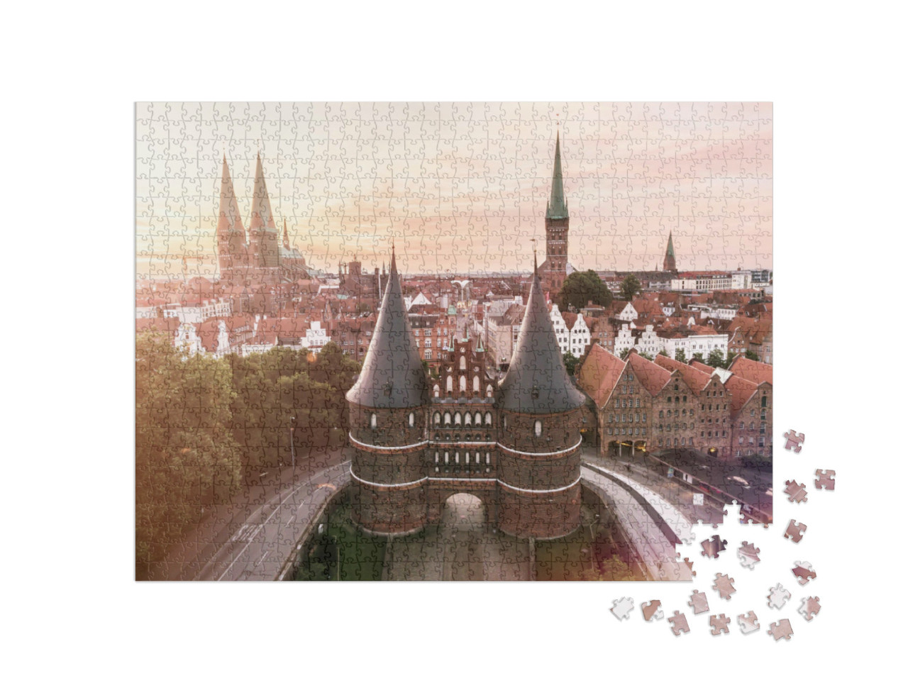Puzzle 1000 Teile „Holstentor der Hansestadt Lübeck bei Sonnenaufgang“