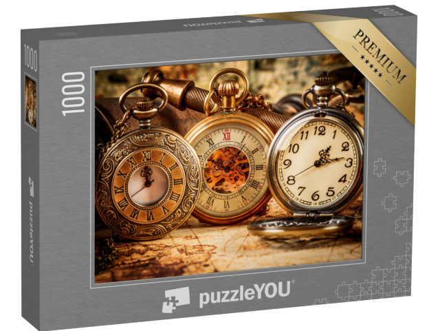 Puzzle 1000 Teile „Antike Vintage-Taschenuhr mit römischem und arabischem Ziffernblatt“