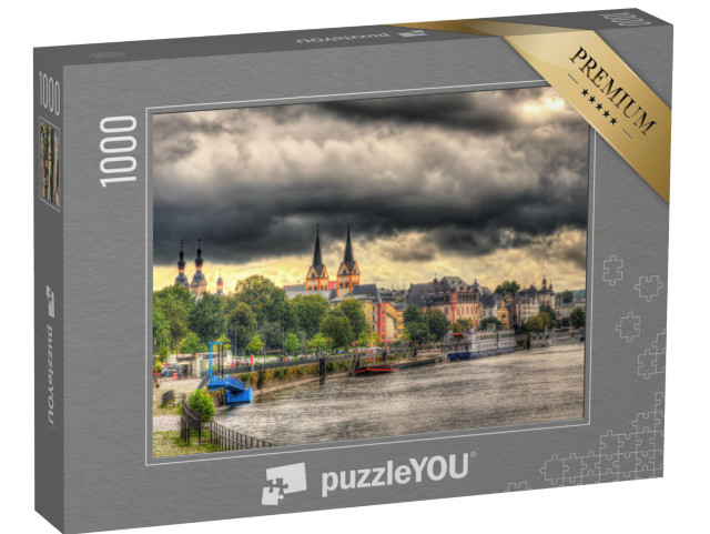 Puzzle 1000 Teile „Koblenzer Deich unter dunklen Regenwolken“