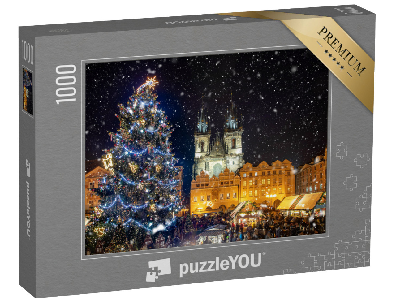 Puzzle 1000 Teile „Schöner Blick auf den Altstädter Ring mit Weihnachtsmarkt, Prag bei Nacht“