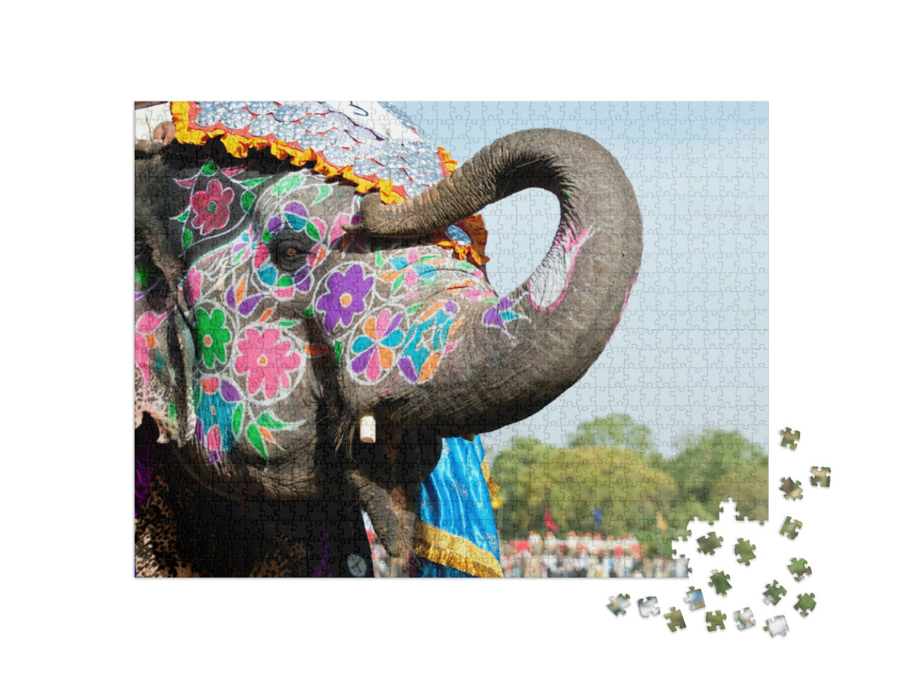 Puzzle 1000 Teile „Ein bemalter Elefant auf dem Elefantenfest in Jaipur, Indien“