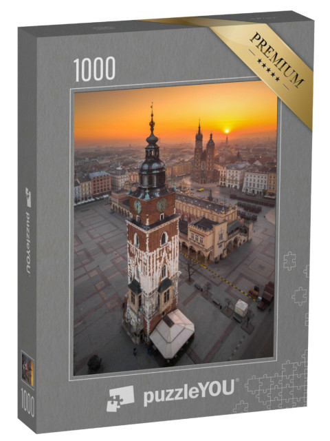 Puzzle 1000 Teile „Luftaufnahme des Marktplatzes in Krakau bei Sonnenaufgang“