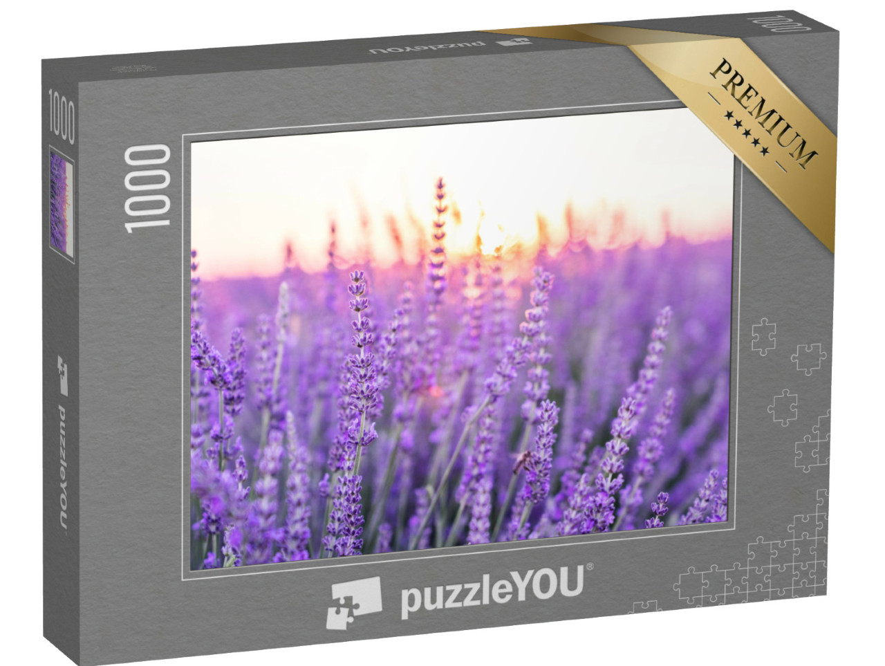 Puzzle 1000 Teile „Sonnenuntergang über einem Lavendelfeld, Provence, Frankreich“