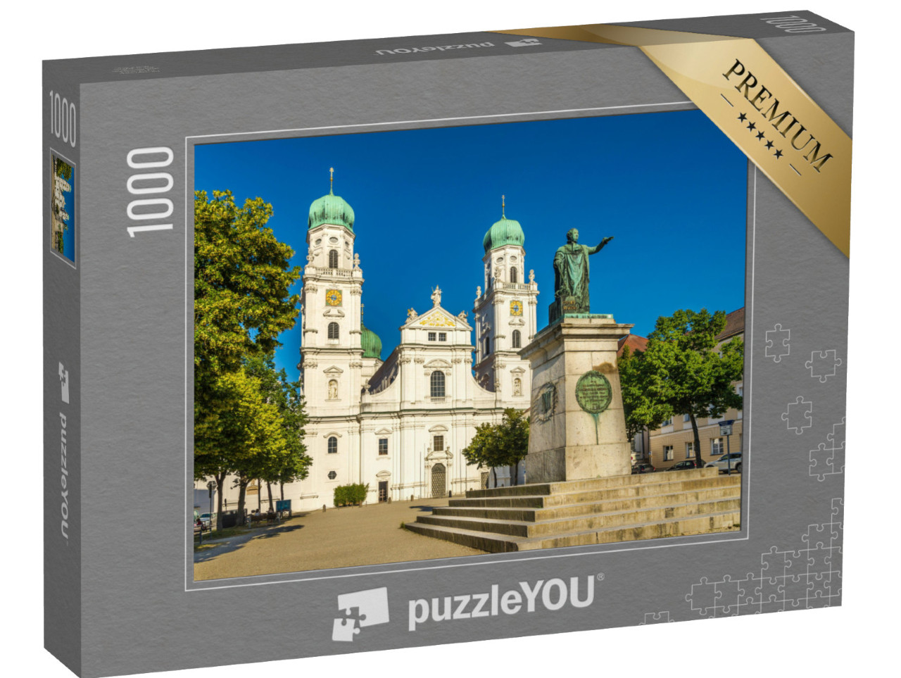 Puzzle 1000 Teile „Blick auf den Stephansdom mit Denkmal, Passau, Bayern“