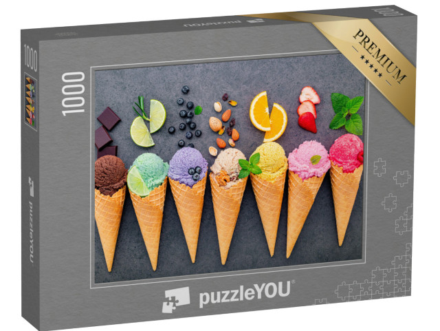 Puzzle 1000 Teile „Bunte Eissorten in Waffeln“