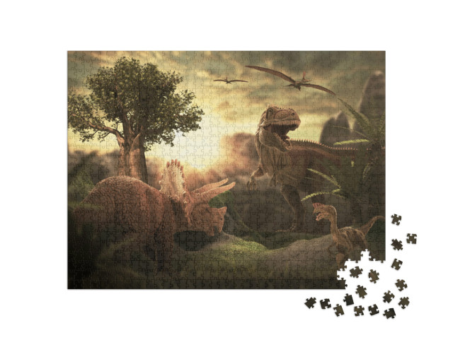 Puzzle 1000 Teile „Tyrannosaurus Rex auf Beutejagd“