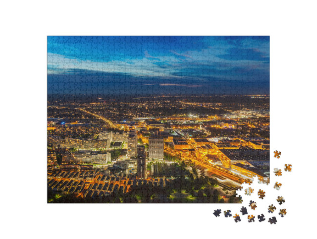 Puzzle 1000 Teile „Nächtlicher Blick vom Olympiaturm auf München, Deutschland“