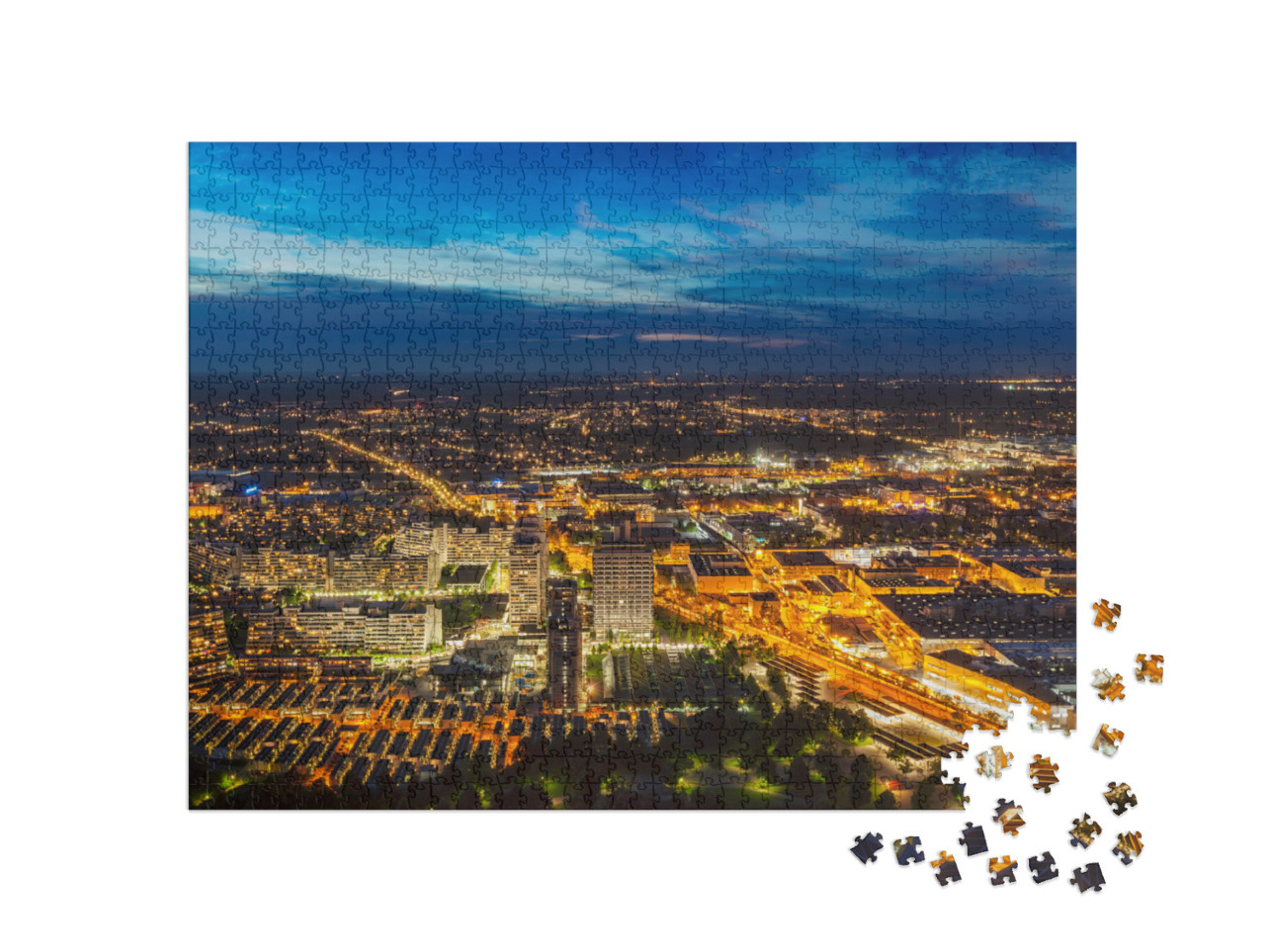 Puzzle 1000 Teile „Nächtlicher Blick vom Olympiaturm auf München, Deutschland“