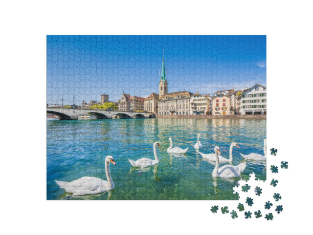 Puzzle 1000 Teile „Wunderschöne Schwäne auf dem Limmat bei Zürich, Schweiz“