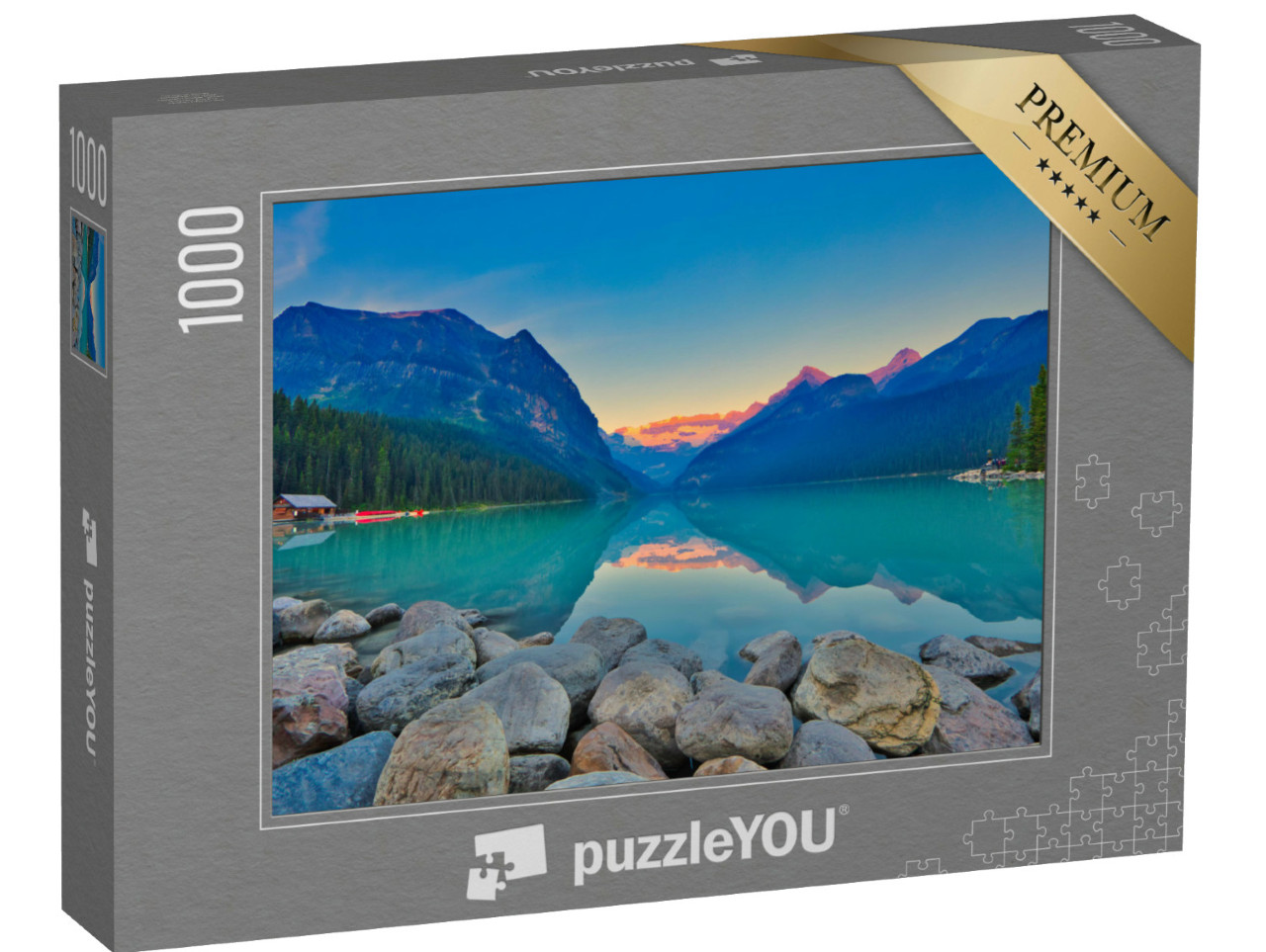 Puzzle 1000 Teile „Panoramablick auf den weltberühmten Lake Louise bis zum Victoria Gletscher“