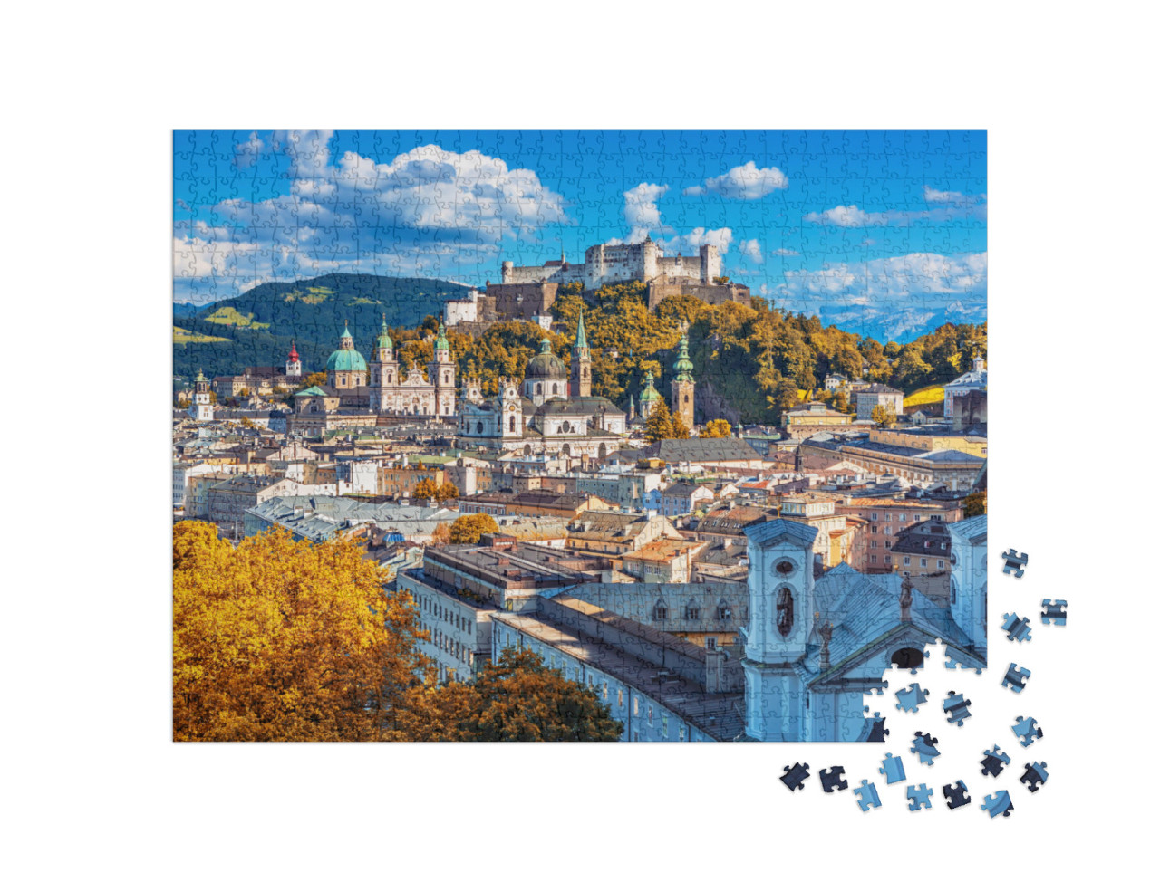 Puzzle 1000 Teile „Salzburger Skyline mit Festung Hohensalzburg im Herbst, Österreich“