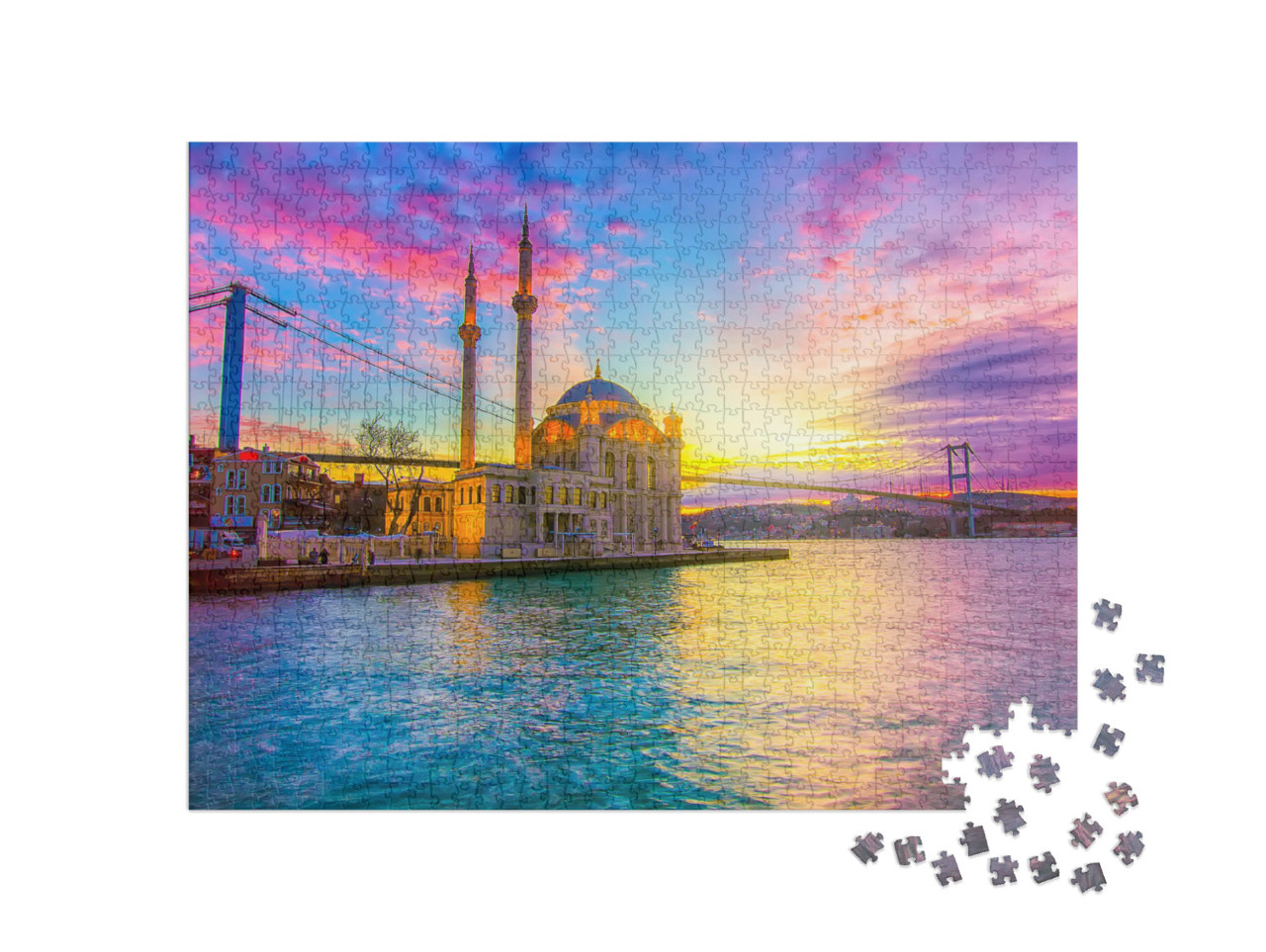 Puzzle 1000 Teile „Sonnenaufgang am Bosporus vor der Ortakoy-Moschee in Istanbul“
