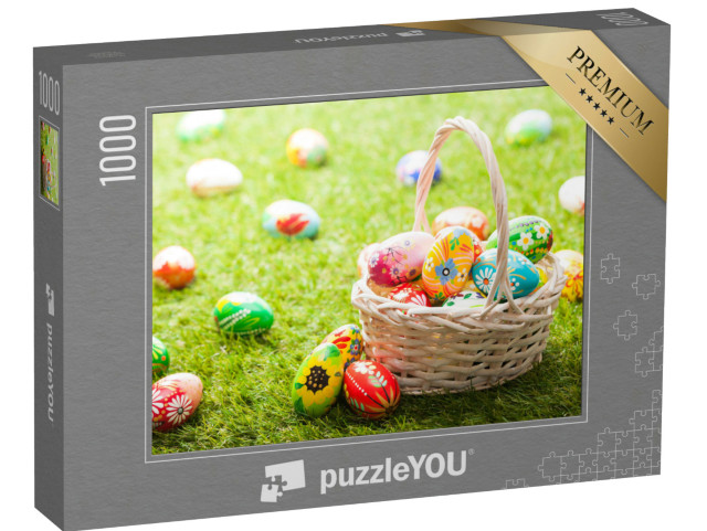 Puzzle 1000 Teile „Wunderschöne handbemalte Ostereier im Korb“