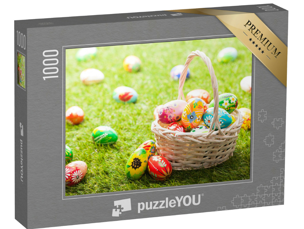 Puzzle 1000 Teile „Wunderschöne handbemalte Ostereier im Korb“