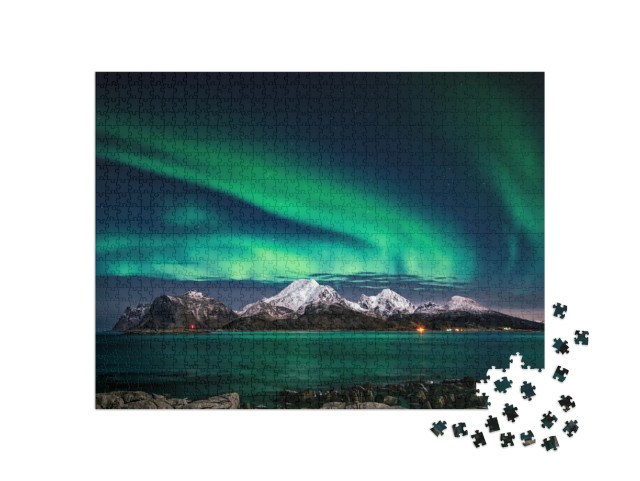 Puzzle 1000 Teile „Die Lofoten im Winter: Wunderschöne Nordlichter“